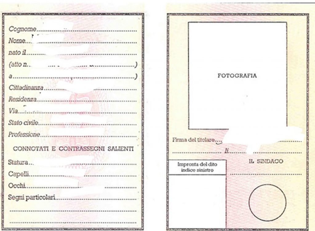 Carta identità cartacea non valida per espatrio fronte fac-simile