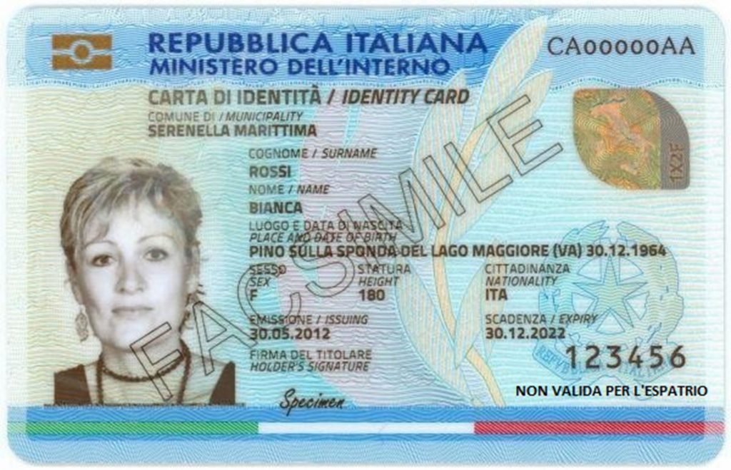 Carta identità elettronica non valida per espatrio fronte fac-simile